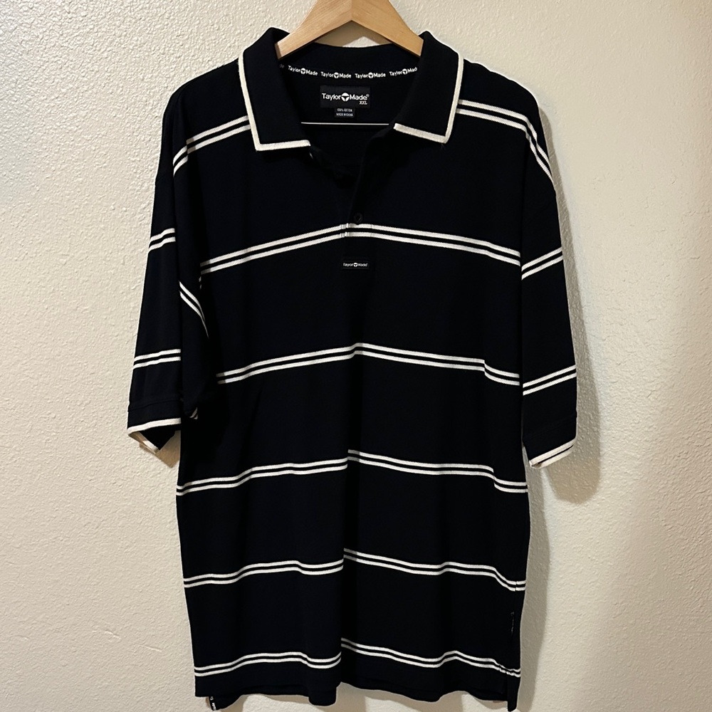TaylorMade Black Polo with White Stripes Golf Shirt
